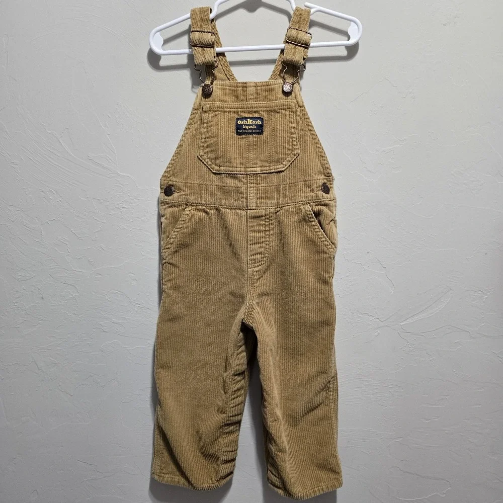 OshKosh B'gosh Vestbak Corduroy Overalls Tan 24 Months Snap Leg Cotton Toddler
